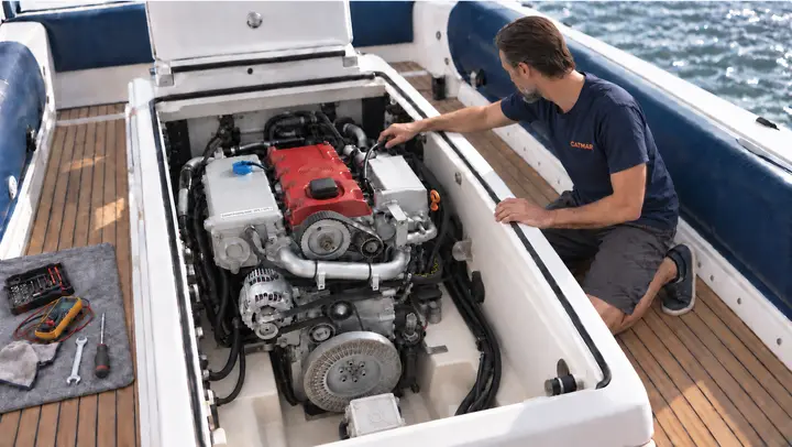 Revisión de un motor STEYR Marine a bordo.